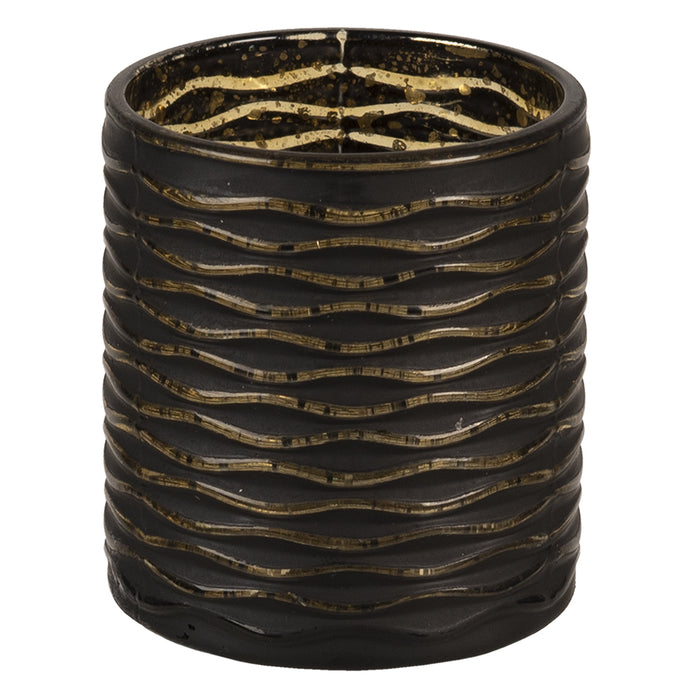 Clayre & Eef Theelichthouder Ø 7x8 cm Zwart Glas