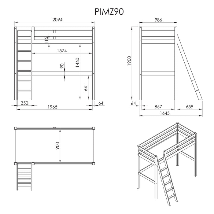 Vipack Pino Mezzanine Hoogslaper 140 x 200 cm