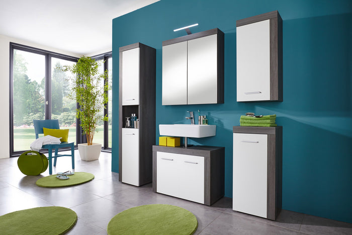 Hioshop MiamiMaine kolomkast 2 deuren, 1 open vak rookzilver, wit.