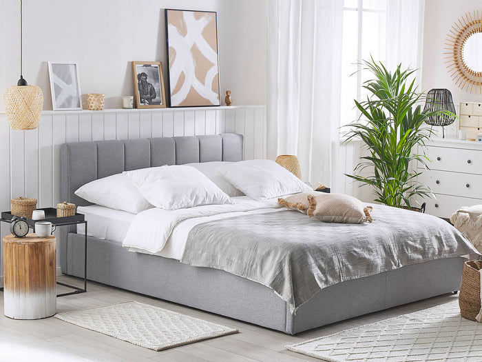 Beliani-DREUX -Bed met opbergruimte-Lichtgrijs-180 x 200 cm-Polyester