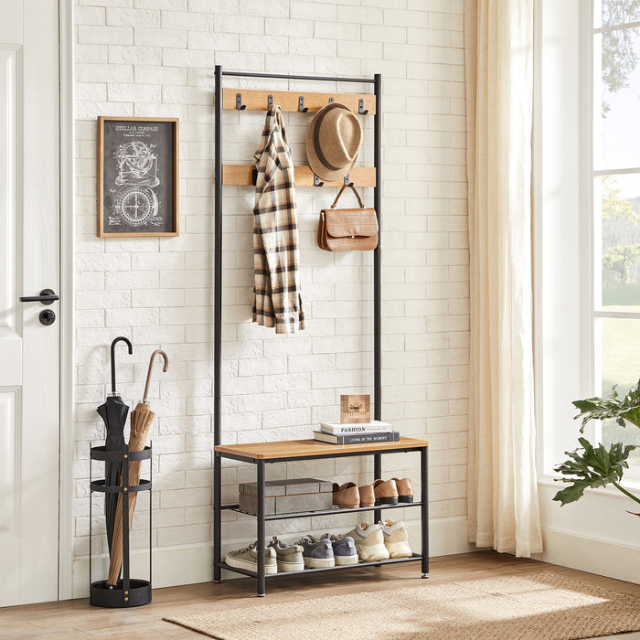 O'DADDY® kapstok staand - schoenenrek - 9 haken - 70x32x175 mangohout