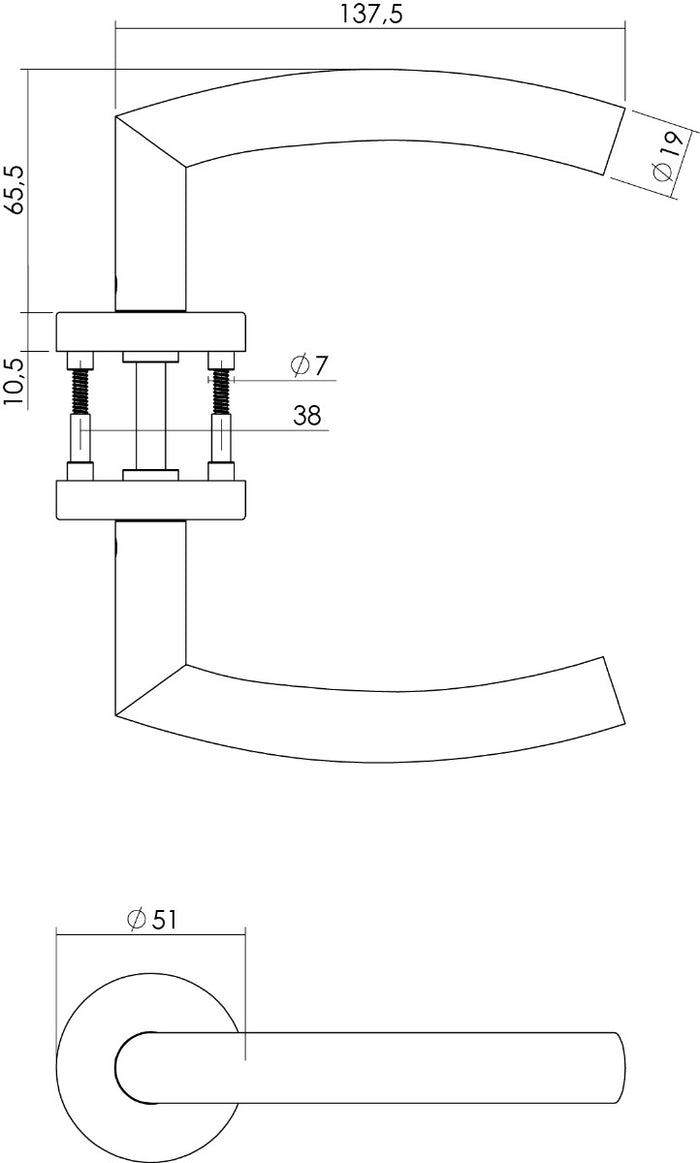 Intersteel Deurkruk Half Rond met rozet ø51x10,5 mm rvs geborsteld