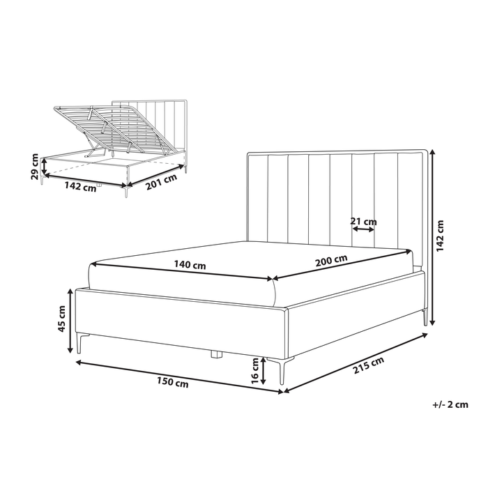 Beliani-SEZANNE -Bed met opbergruimte-Marineblauw-140 x 200 cm-Fluweel