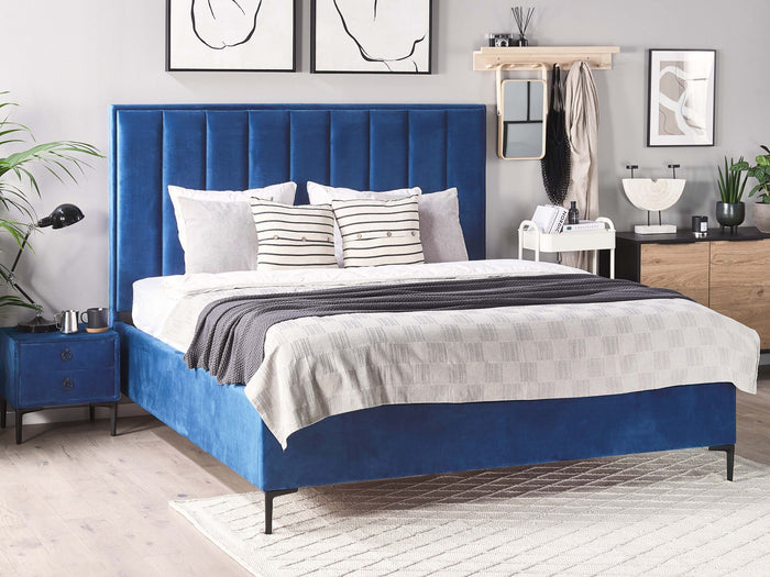 Beliani-SEZANNE -Bed met opbergruimte-Marineblauw-140 x 200 cm-Fluweel