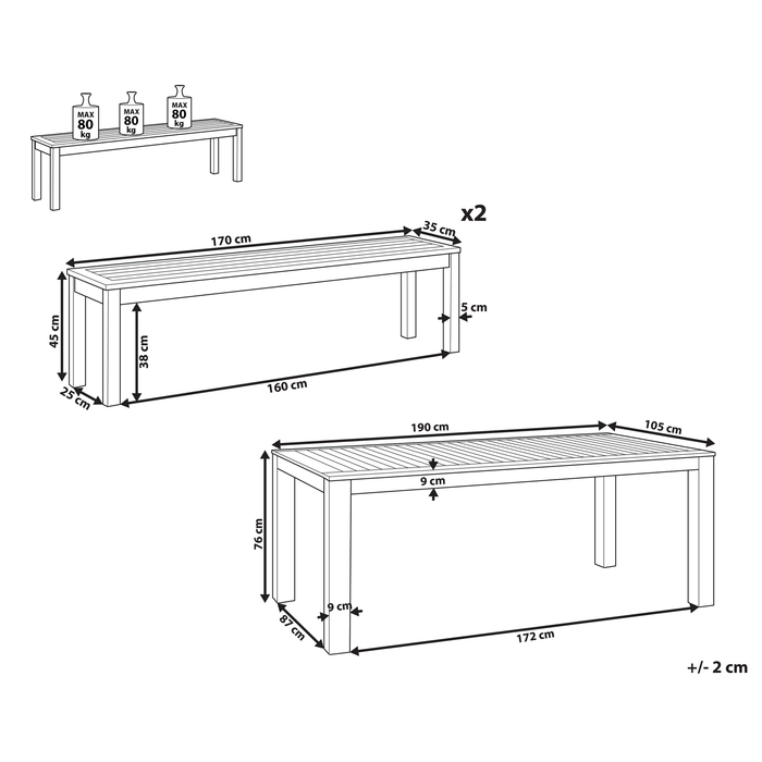 Beliani-MONSANO -Tuinset voor 6-Lichte houtkleur-Eucalyptushout