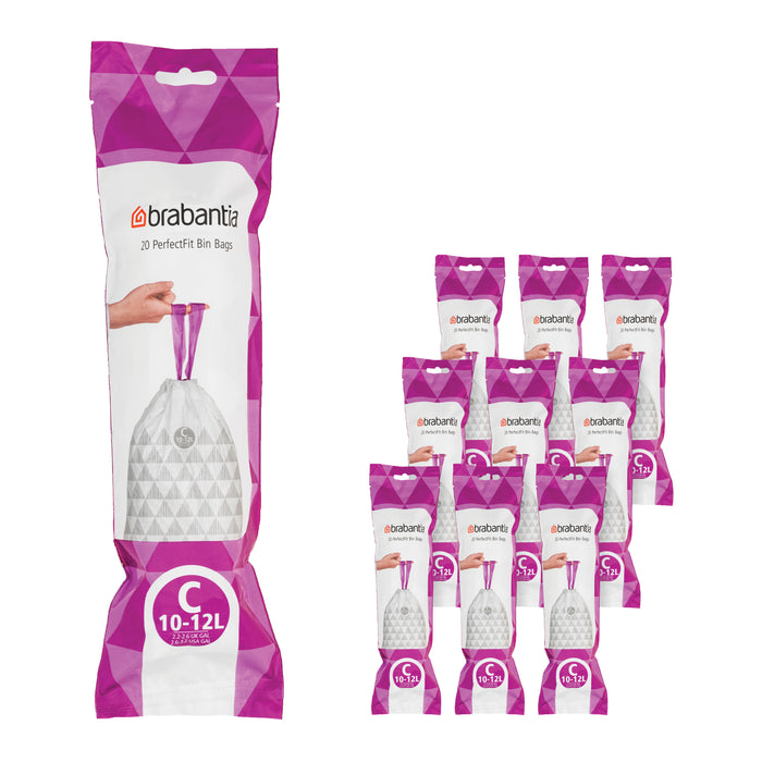 Brabantia Type C PerfectFit Jaarverpakking Afvalzak 10-12 Liter - 200 Stuks