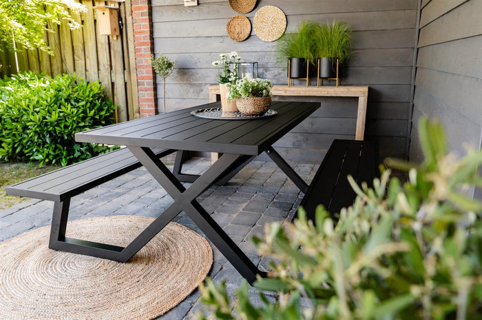 luxe aluminium picknicktafel Dex 200 cm zwart