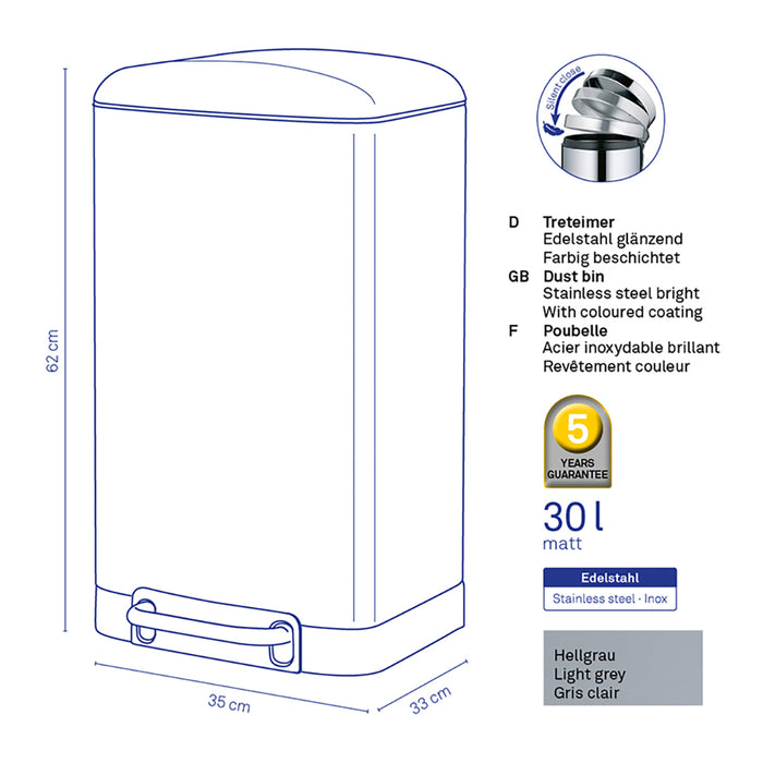Kela Davino Pedaalemmer Silent Close 30 L - Grijs