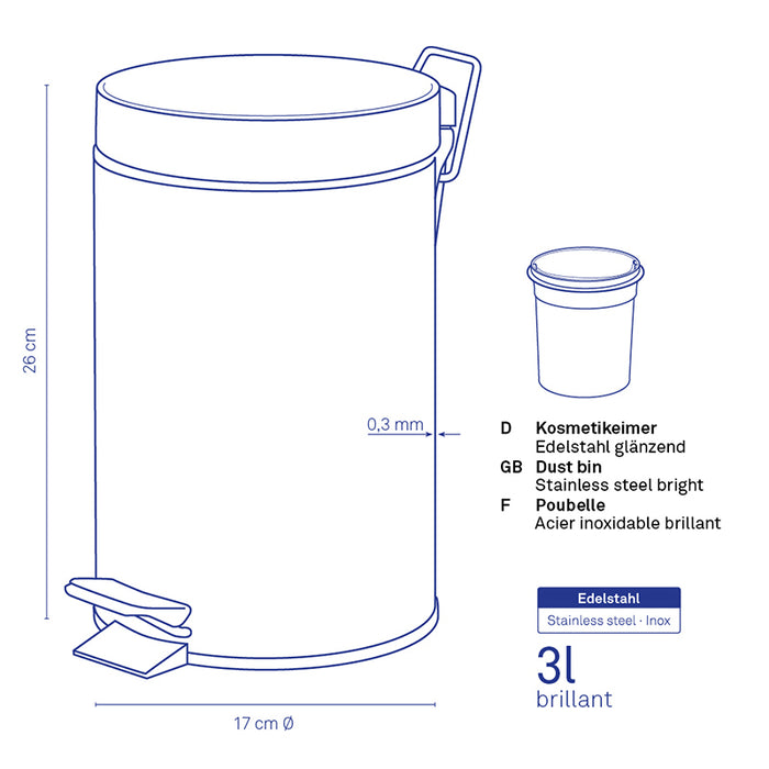Kela Dusty Pedaalemmer 3 L - Zilver