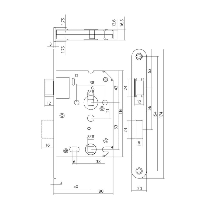 Intersteel Woningbouw toilet-|badkamerslot zwart 63|8 mm