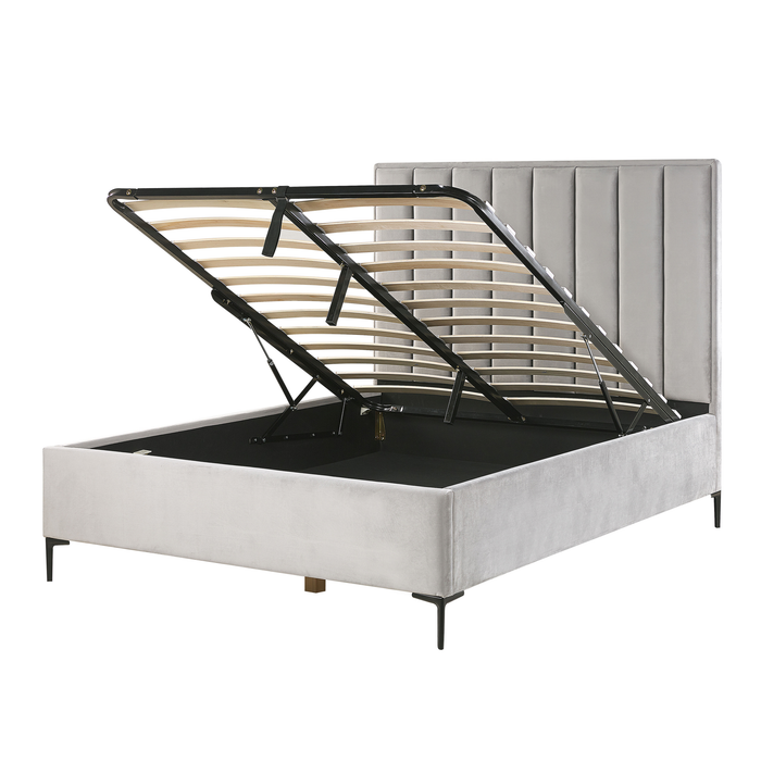 Beliani-SEZANNE -Bed met opbergruimte-Lichtgrijs-140 x 200 cm-Fluweel