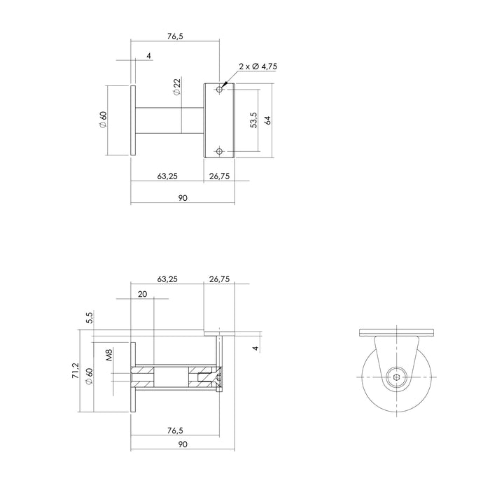 Intersteel Leuninghouder zwaar-taps vlak zadel rvs geborsteld