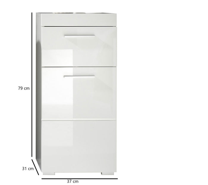 Hioshop AmandaMando badkamerkast 1 deur, 1 lade wit, wit hoogglans.