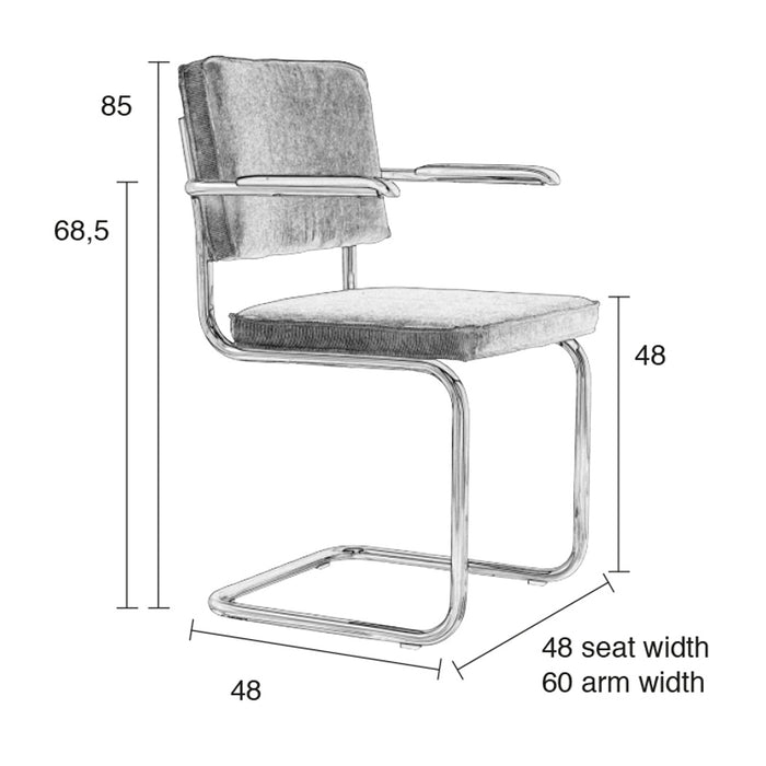 Zuiver Ridge Eetkamerstoel met Armleuningen - Ribstof - Groen