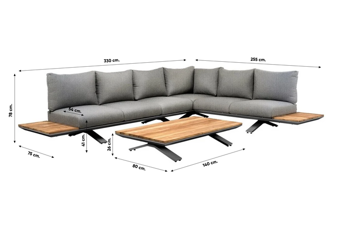 Suns Stockholm loungeset - Antraciet|teak - Light antracite