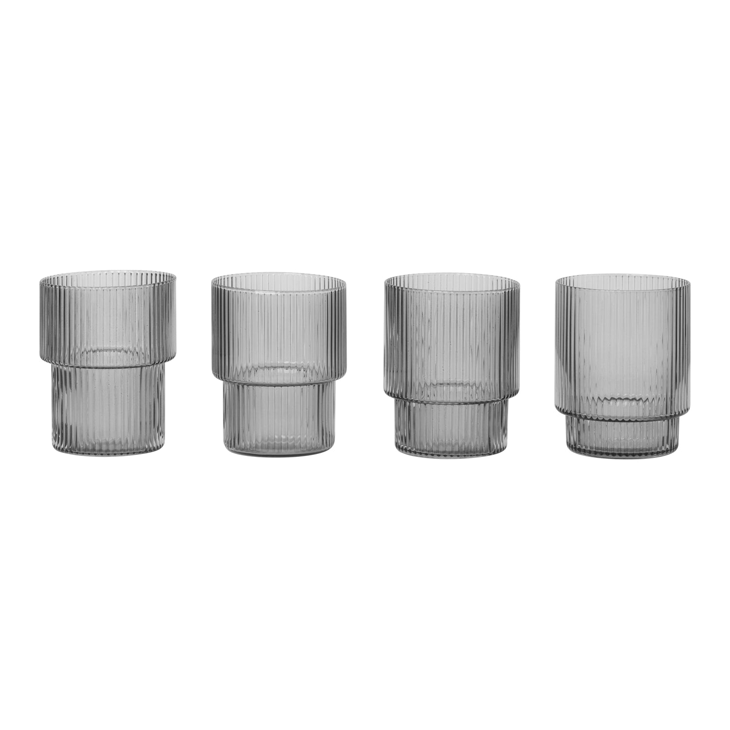 Ferm Living Ripple Drinkglazen Set van 4 - Smoked Grey