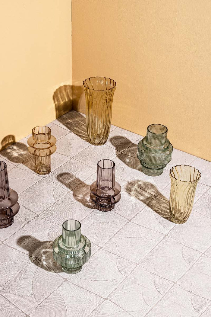 PTMD Lavine Ronde Kandelaar - H23 x Ø16 cm - Glas - Groen