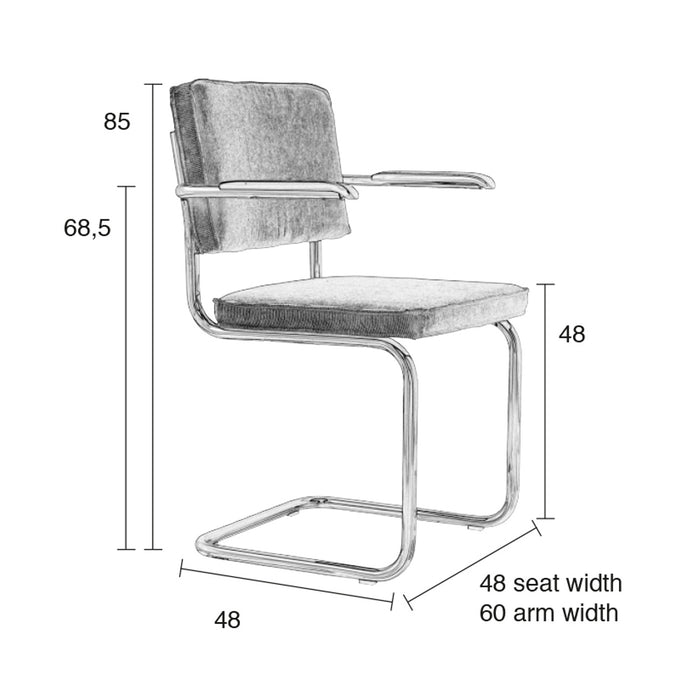 Zuiver Ridge Eetkamerstoel met Armleuningen - Ribstof - Donkergrijs