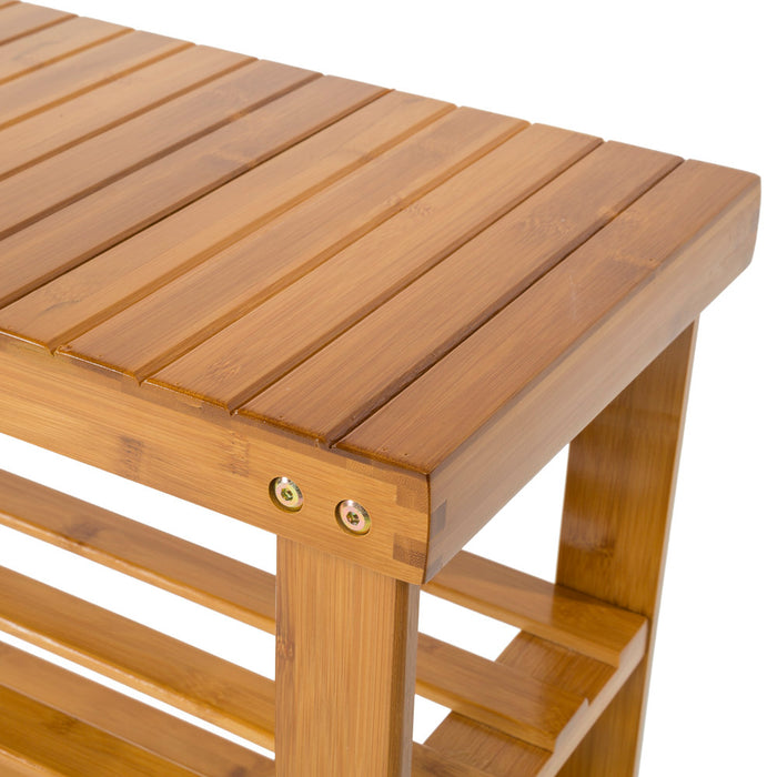 tectake® Bamboe schoenenbank met 2 niveaus en bank 70x28x45,5cm