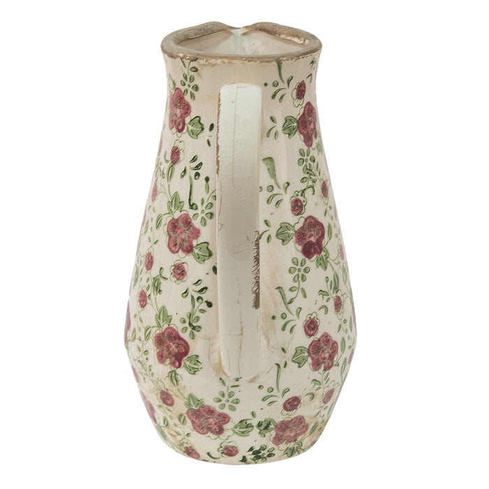 Clayre & Eef Decoratie Kan  20x14x25 cm Roze Beige Keramiek Bloemen