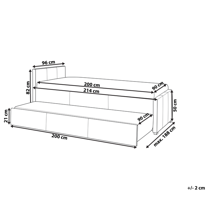 Beliani-MARMANDE-Onderschuifbed-Lichtgrijs-90 x 200 cm-Polyester