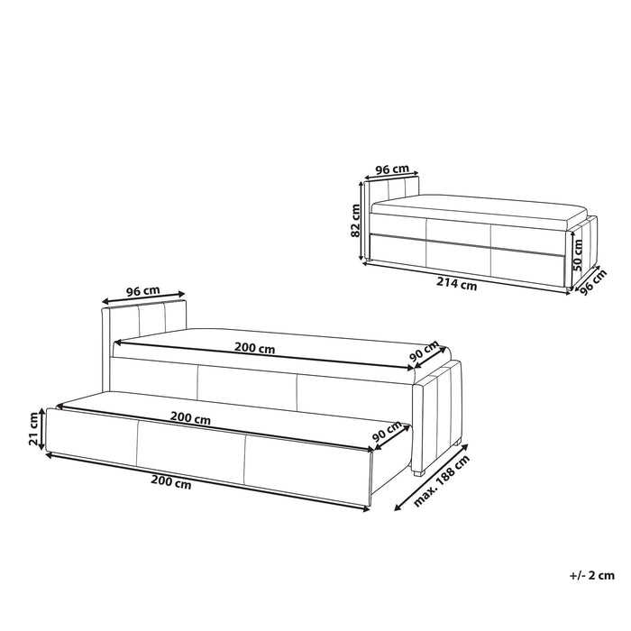 Beliani-MARMANDE-Onderschuifbed-Lichtgrijs-90 x 200 cm-Polyester