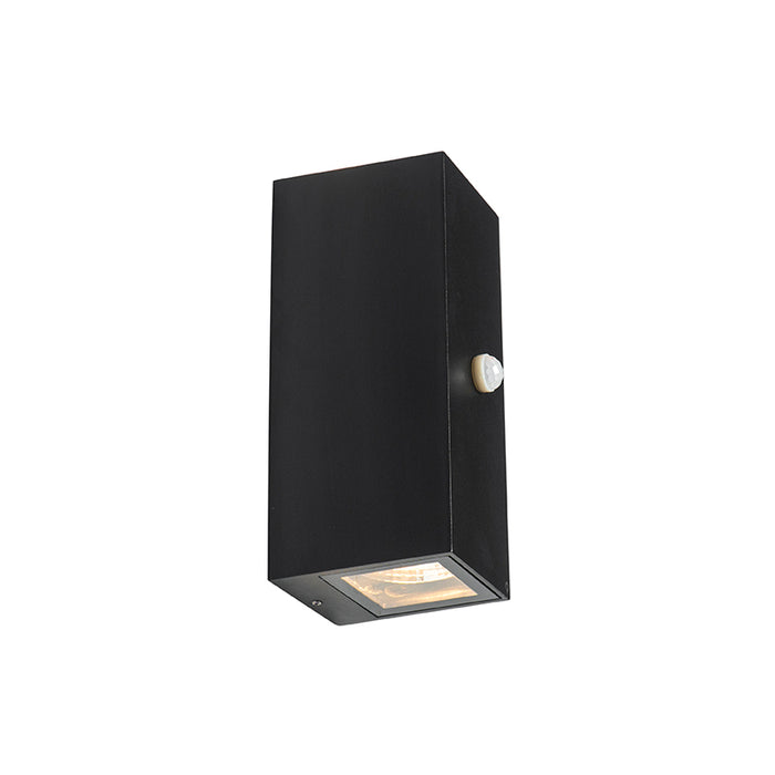 QAZQA Wandlamp zwart 2-lichts IP44 met bewegingssensor - Baleno