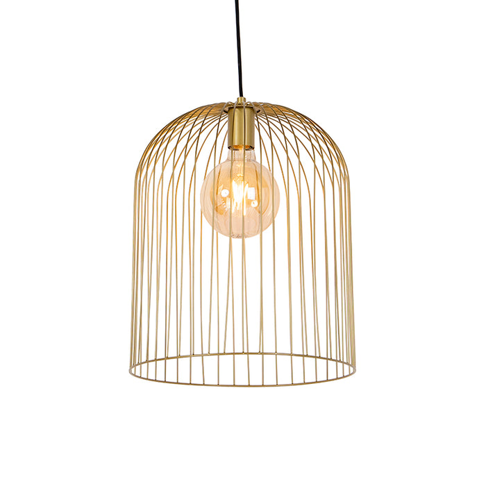QAZQA Set van 5 design hanglampen zwart en goud - Wires