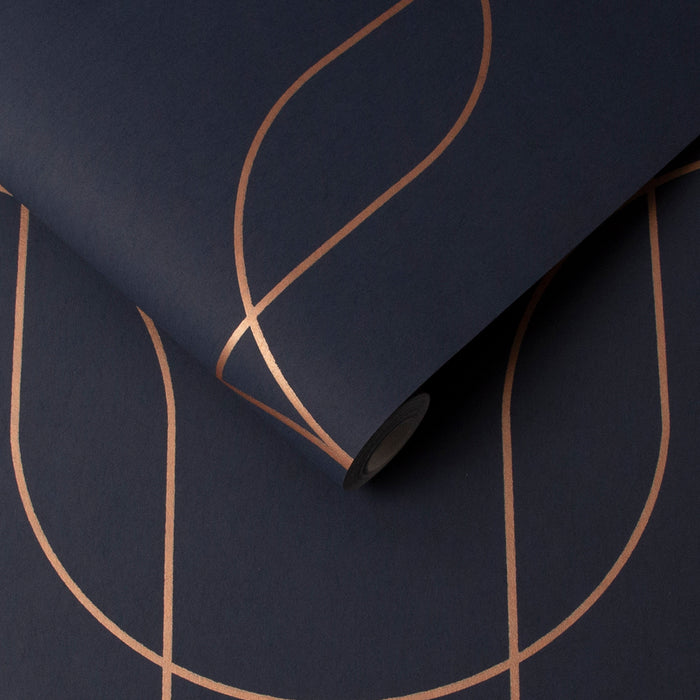 Graham & Brown - Vliesbehang - Palais Navy & Copper - 10mx53cm