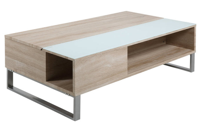 Hioshop Avanti - Salontafel - Wit Sonoma Eiken - Aluminiumkleur.
