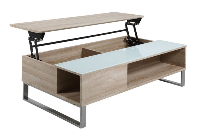 Hioshop Avanti - Salontafel - Wit Sonoma Eiken - Aluminiumkleur.