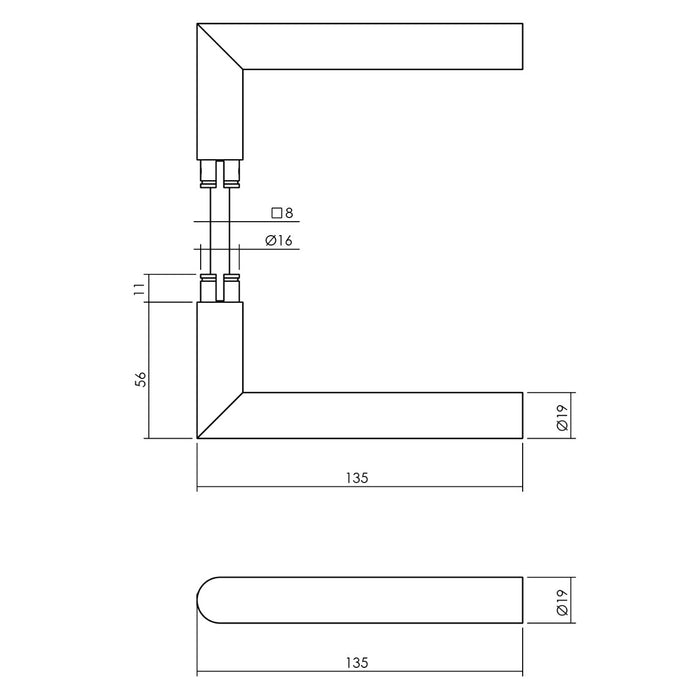 Intersteel Deurkruk Jura op vierkante massieve rozet 53x53x10 mm rvs