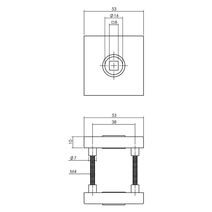 Intersteel Deurkruk Jura op vierkante massieve rozet 53x53x10 mm rvs