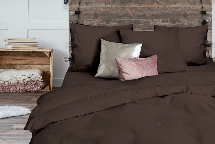 Elegance Dekbedovertrek Uni Percal Katoen Met Bies brown