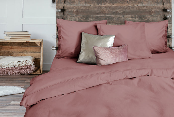 Eleganzzz Dekbedovertrek Uni Percal Katoen Met Bies old pink