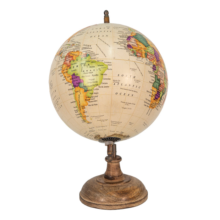 Clayre & Eef Wereldbol  22x37 cm Beige Bruin Hout Ijzer Rond Globe