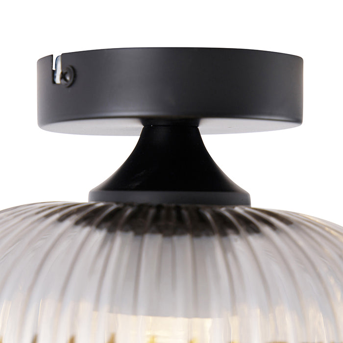 QAZQA Art deco plafondlamp zwart met smoke glas - Karel