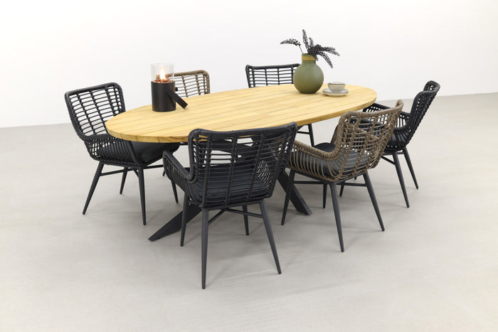 VDG Jasmine black-naturel|Prado Ellips 240x115 cm. tuinset - 7 delig