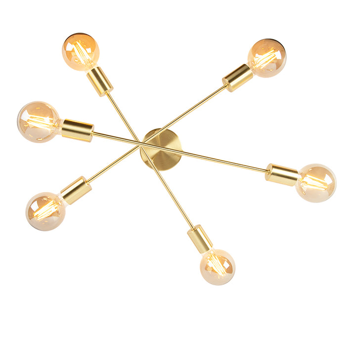 QAZQA Industriële plafondlamp messing 6-lichts  - Sydney