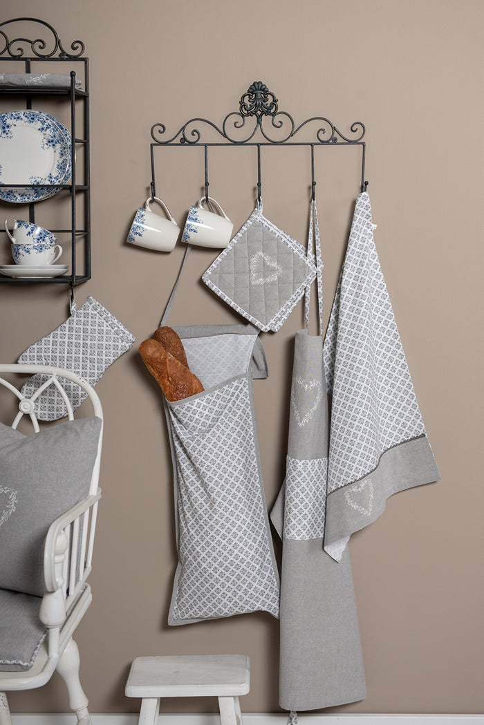 Clayre & Eef Theedoek  50x70 cm Grijs Wit Katoen Harten Ruiten