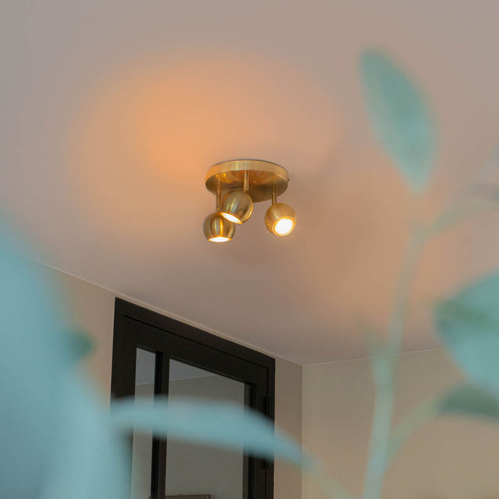 QAZQA Retro ronde spot messing met plafondplaat 3-lichts - Gissi