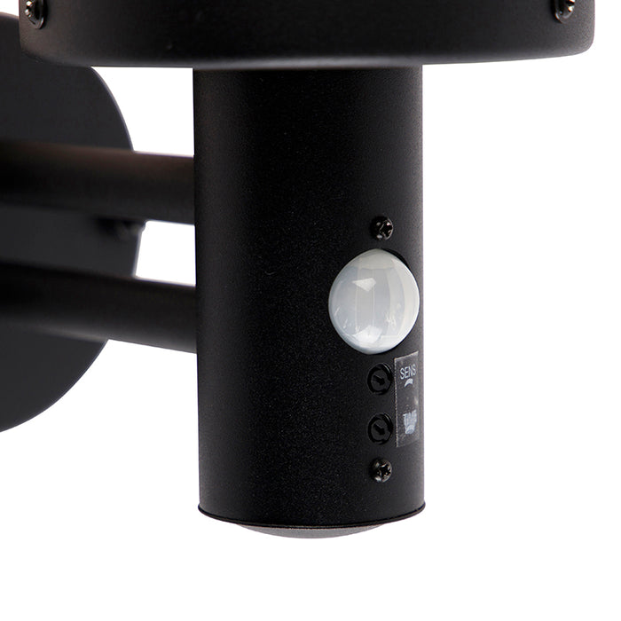 QAZQA Buiten wandlamp zwart met helder glas incl. bewegingsmelder -