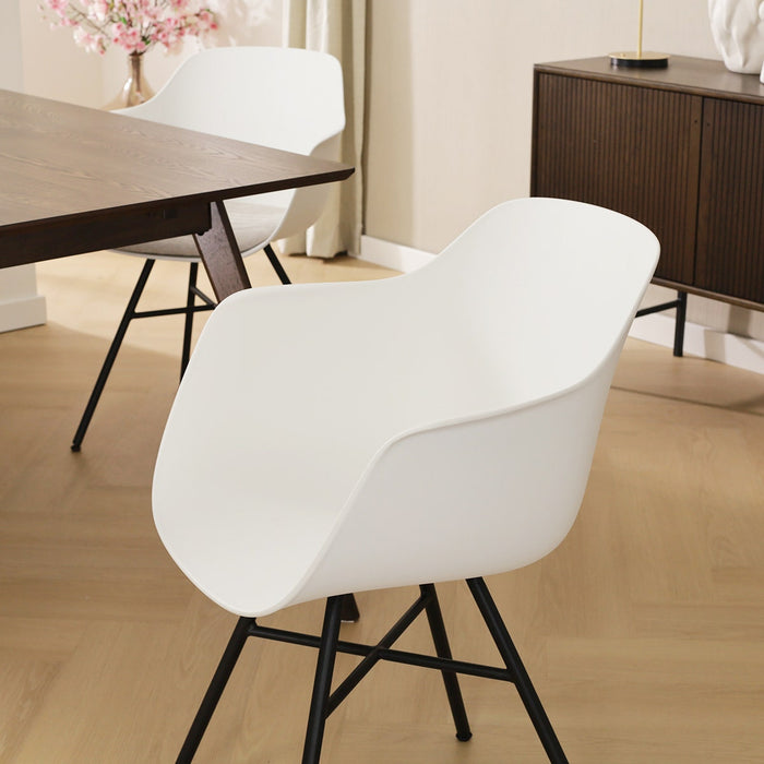 Nolon Noa-Puk Eetkamerstoel Wit - met Armleuning - Zwart Onderstel