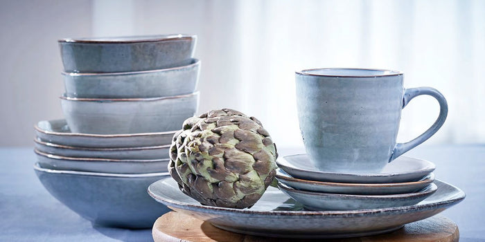 Mica Decorations Tabo Bord - 20 cm- Keramiek - Grijs - 4 Stuks