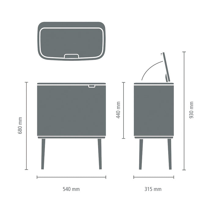 Brabantia Bo Touch Bin Afvalemmer 11 + 23 L - Platinum