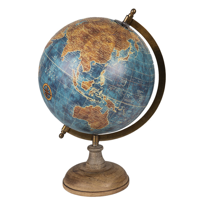 Clayre & Eef Wereldbol  Ø 22x37 cm Blauw Kunststof Globe