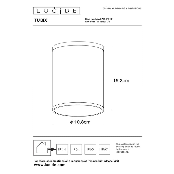 Lucide TUBIX Plafondspot - Wit