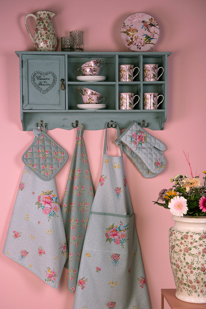 Clayre & Eef Keukenschort  70x85 cm Groen Katoen Bloemen BBQ Schort