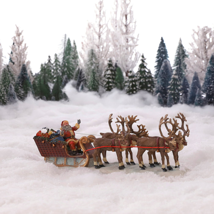 LuVille Kerstdorp Miniatuur Kerstman Rendierenslee - L21 x B6,5 x H8cm