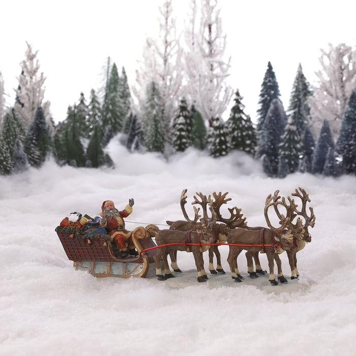 LuVille Kerstdorp Miniatuur Kerstman Rendierenslee - L21 x B6,5 x H8cm
